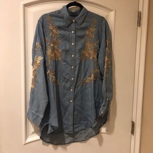Zara denim embroidery button down shirt size M